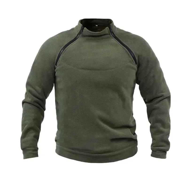 Stand-up Collar Mens Sweater Autumn and Winter Warm Loose Solid Color Outdoor Warm Breathable Tactical Mens Clothing