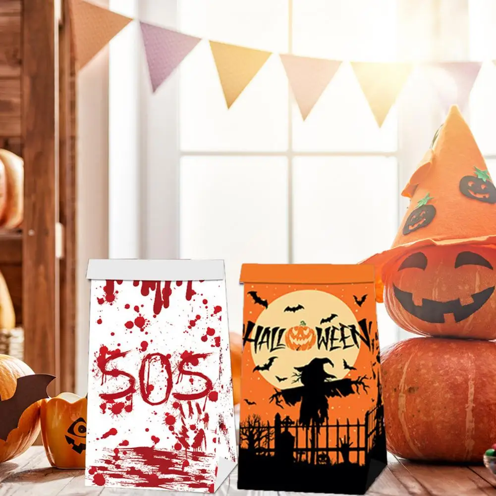 حقيبة تخزين الحلوى مع ملصقات ، أكياس حلوى الهالويز الزخرفية ، أكياس معالجة ورقية صغيرة ، خدعة أو حلوى ، لوازم الحفلات ، مجموعة واحدة #1