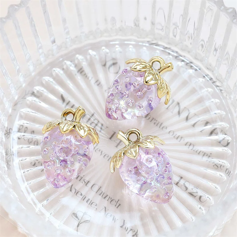 Sweet 2pcs/Lot 23*32mm Acrylic Transparent Strawberry Charms Pendants for DIY Jewelry Making Findings Accessories