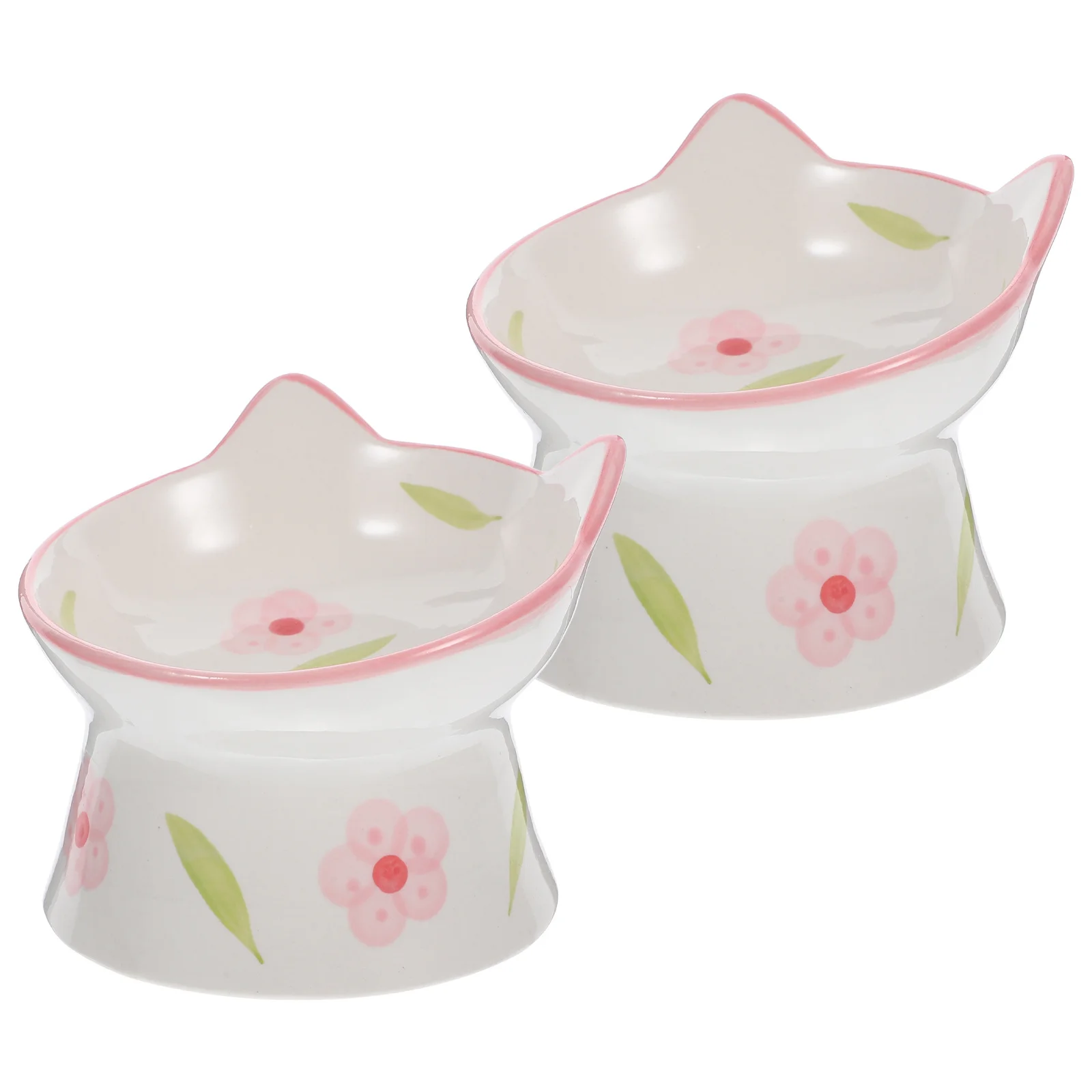 

2Pcs High-Leg Pet Bowl Elevated Cat Feeder with Anti-Slip Base Smooth Finish for Cats Dogs Round Edge Design Cat Food Bowl