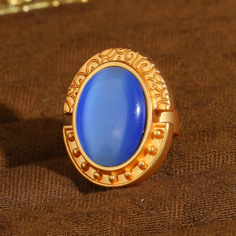 

Vintage Blue Cat'S Eye Opal Ring Real Oval Gold Color Carving Patterns Luxury Quality Jewelry Party Accessories For Women 2025