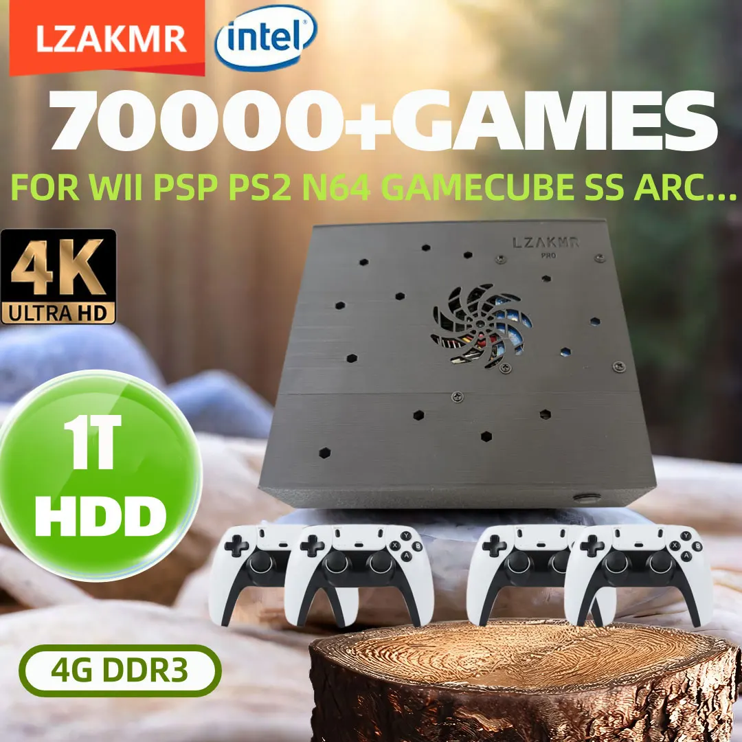 

4K Built-in 85000 Games 1T HDD Wireless Controller X8 Game Box 60+Emulators Win11+Batocera Plug and Play Game Player I3-3110M