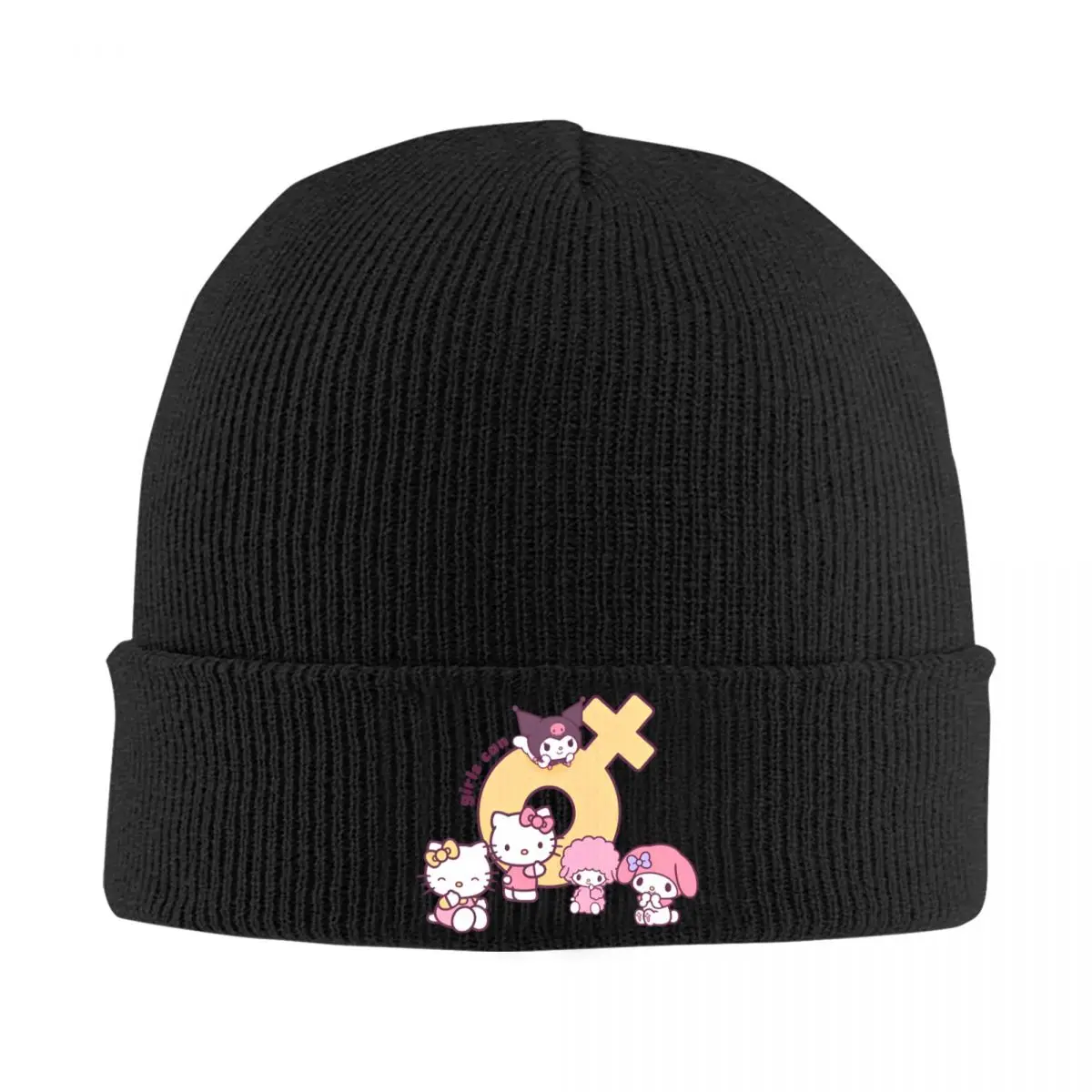 Hello Kitty Melody Kuromi Girls Can Knitted Hat Women's Men's Beanies Autumn Winter Casual Hats Acrylic Japan Cartoon Warm Caps