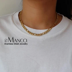 eManco Stainless Steel Figaro Link Chains Necklace Punk 4/6/8MM Chain for Men Women Colar Gift Jewelry Cuban Chain Choker