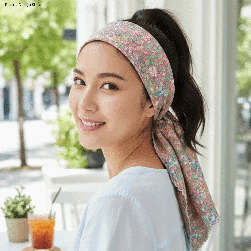 for Gift Breathable Small Square Scarf Lightweight Sunshade Floral Patterned Headscarf Headband Sweet Printed Silk Scarf Women