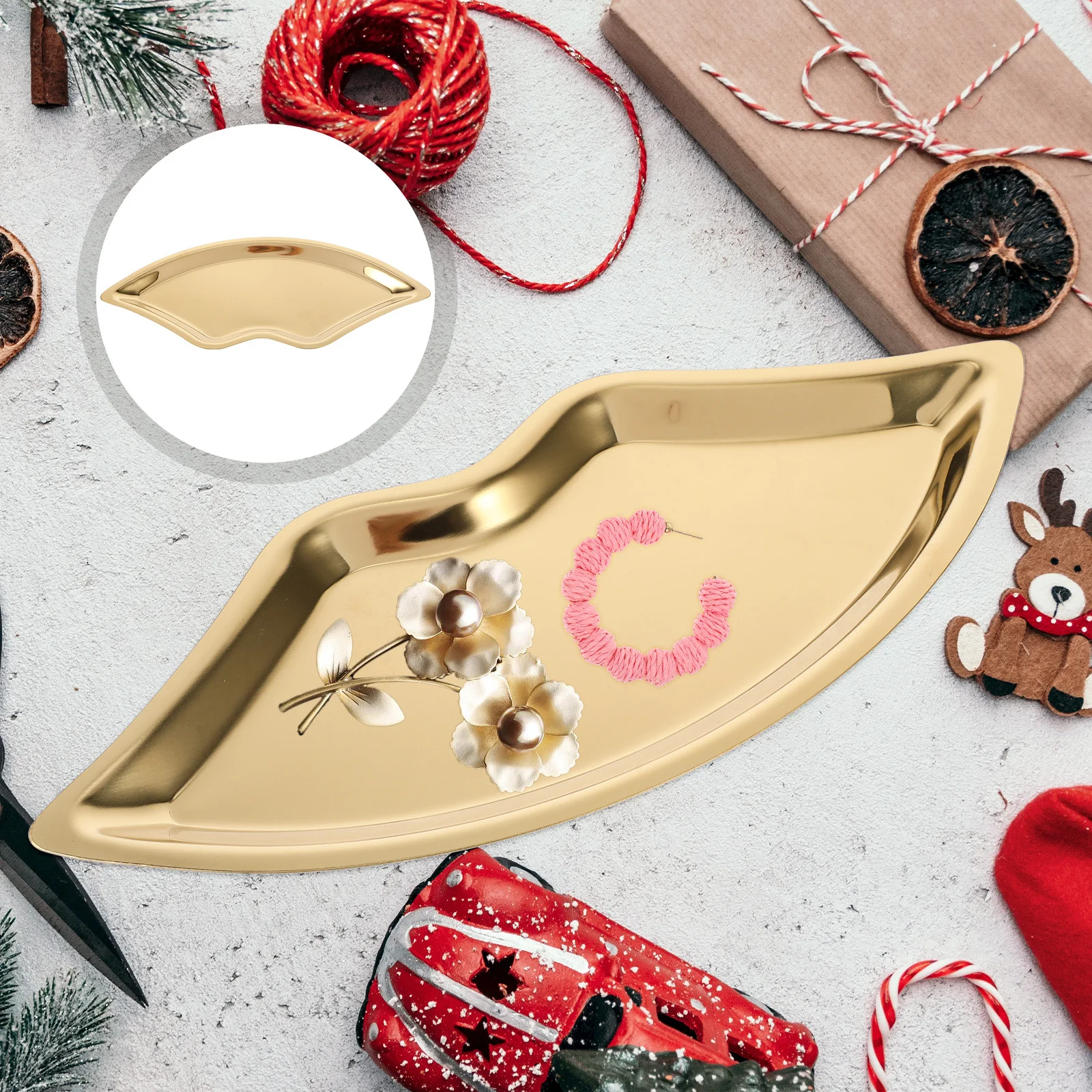 Lip Shaped Stainless Steel Jewelry Tray Desktop Makeup Organizer Ring Holder Storage Dish Elegant Accessories Organizer