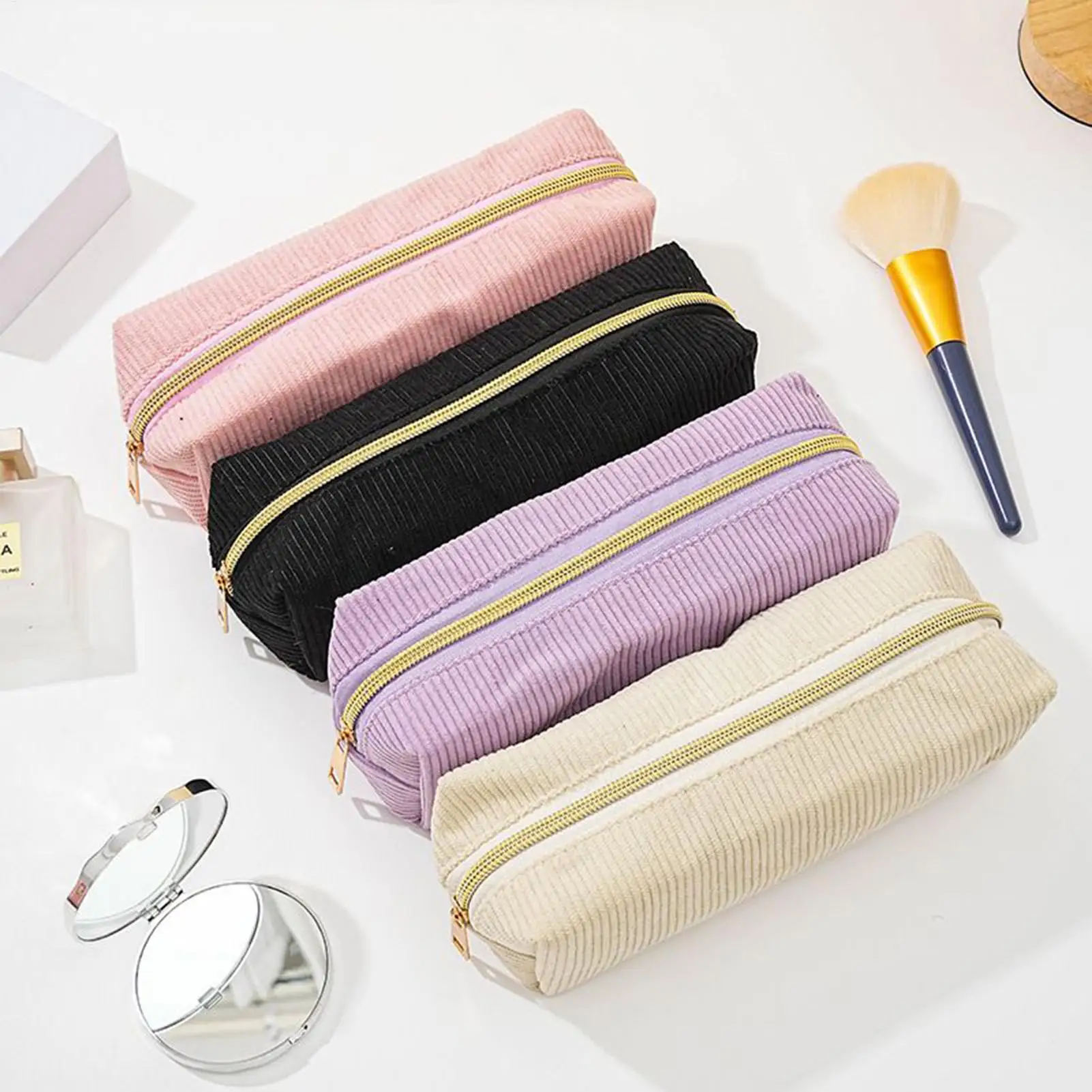 

Cute Corduroy Pencil Case for Girls - Large Makeup Pouch for School Supplies Stationery Organizer for Teens, Students, Office