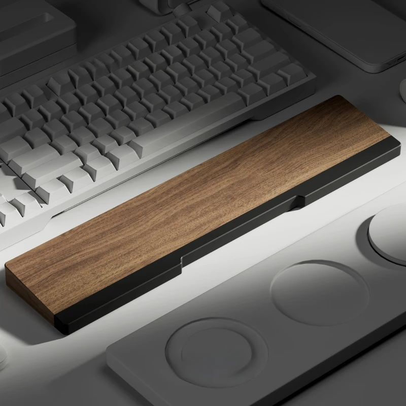 

Деревянная подставка для запястий для клавиатуры 75%, подставка для рук из черного ореха и фиолетового сандалового дерева для рук с макетом 80% TKL.