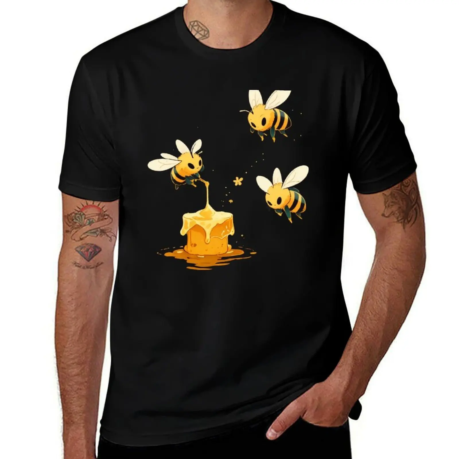 

Bees with piece of honey T-Shirt animal prinfor boys football t shirt tops mens cotton t shirts