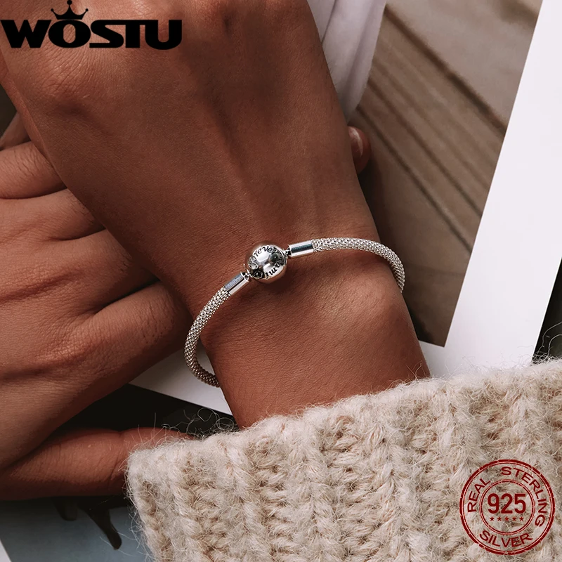 WOSTU 100% 925 Sterling Silver Original Bracelets Snowflake Blue Eyes Zircon Chain Fit Women Bracelet & Bangle Luxury Jewelry