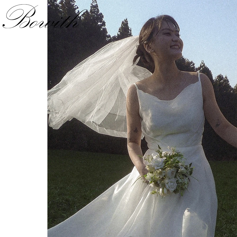 

Bowith Spaghetti Straps Korean Wedding Snap Dresses Customized Corset Back Bridal Gown Simple Pastrol Wedding Reception Dresses