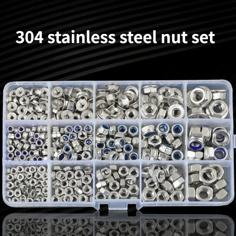Stainless Steel Hex Lock Nuts, Anti-Slip Self-Locking M3-M4-M6-M8 Assortment for Industrial/Construction/Automotive