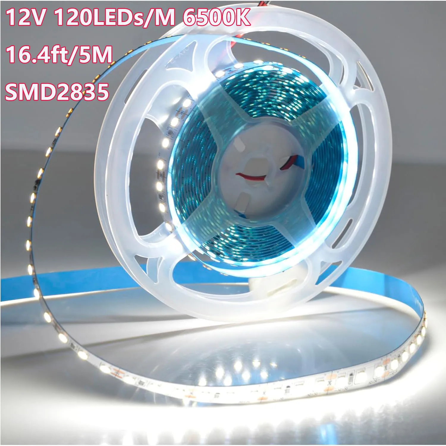 شريط إضاءة LED آمن بجهد منخفض 12 فولت، 5 م/16.4 قدم لكل لفة، شريط إضاءة أبيض 6500 كلفن، 120 مصباح LED/م مرن Smd2835 لغرفة النوم، حفلة عيد الميلاد، خزانة داخلية، المطبخ، المرحلة، مركز تسوق، الفندق (بدون P)