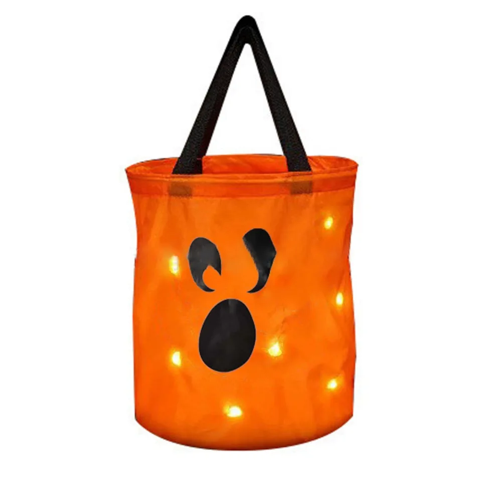 

LED Light Halloween Candy Bags Foldable Reusable Trick or Treat Bags Halloween Supplies Multipurpose Halloween Goody Bucket