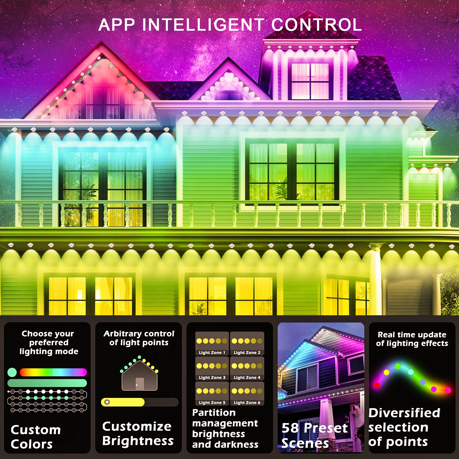300FT Permanent RGB Outdoor Eaves Lights, IP67 Waterproof String Lights, App & Remote Control, Music Sync & DIY Custom Scenes for Deck, Garden, Christmas Holiday Decor