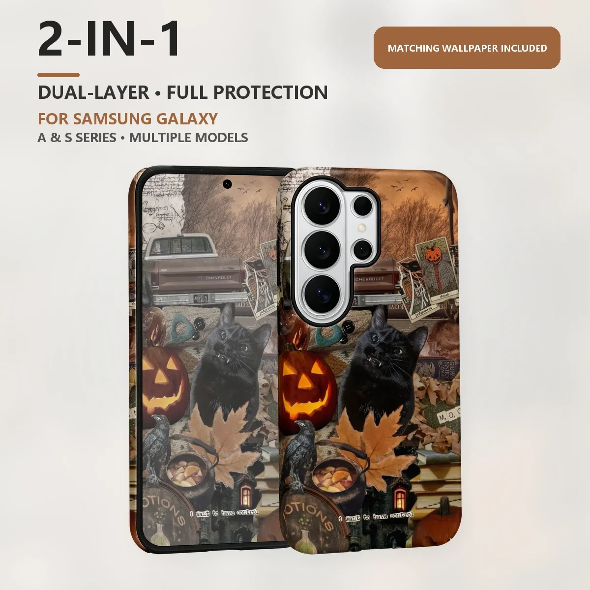 Halloween Black Cat Halloween Collage 2-in-1 Dual-Layer Phone Case for Samsung Galaxy S26 S25 S24 A56 A17 A16 A15