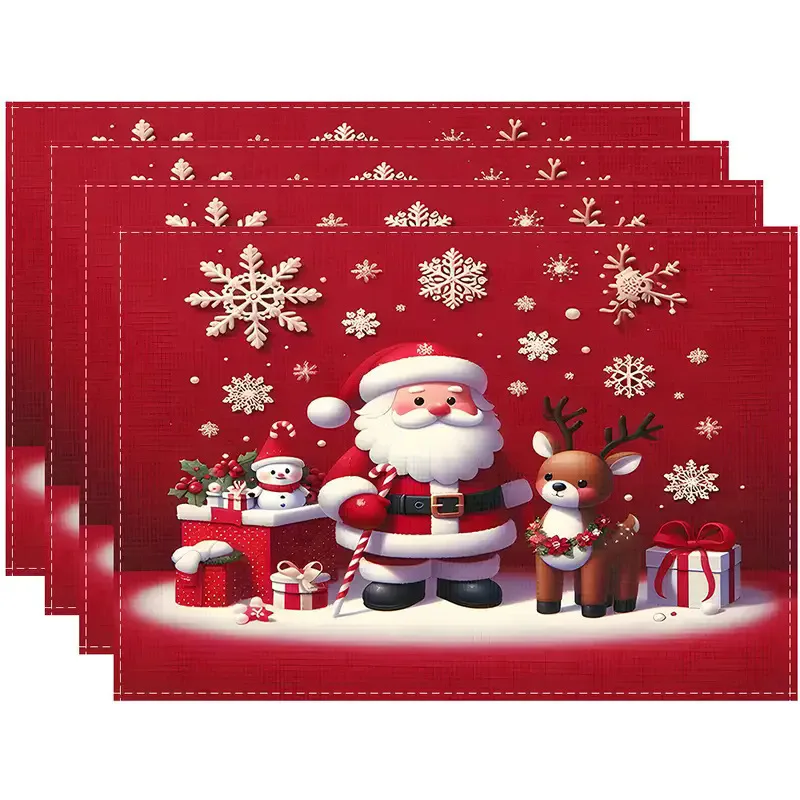 1/6 Stück festliche Tischsets aus Leinen, Tischsets zum Unabhängigkeitstag für Weihnachten, Dinnerparty, waschbares Esszimmerzubehör