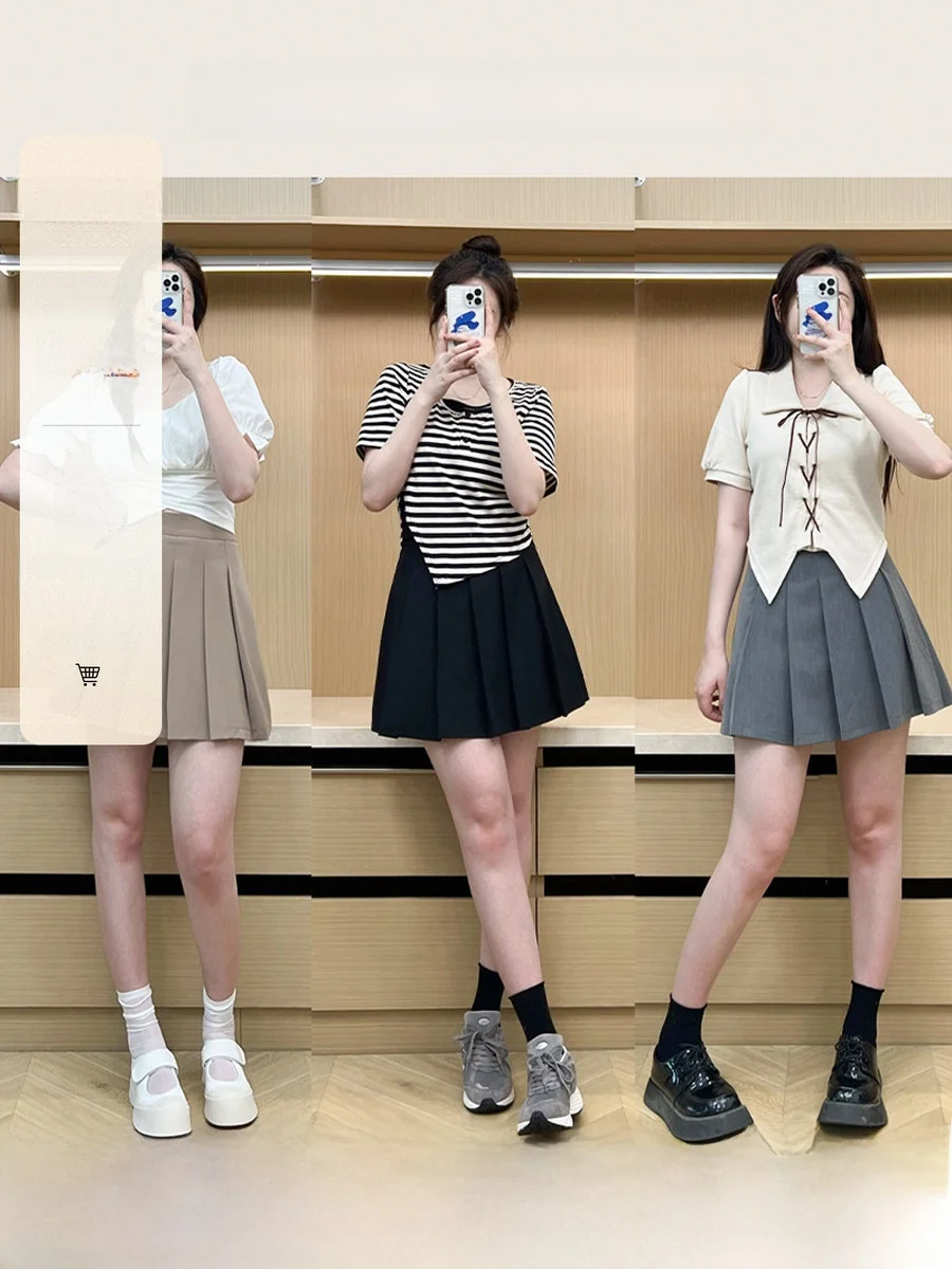 

Юбка А-силуэта с высокой талией, плиссированная, средней длины, летняя, больших размеров, для офиса, простая, из полиэстера