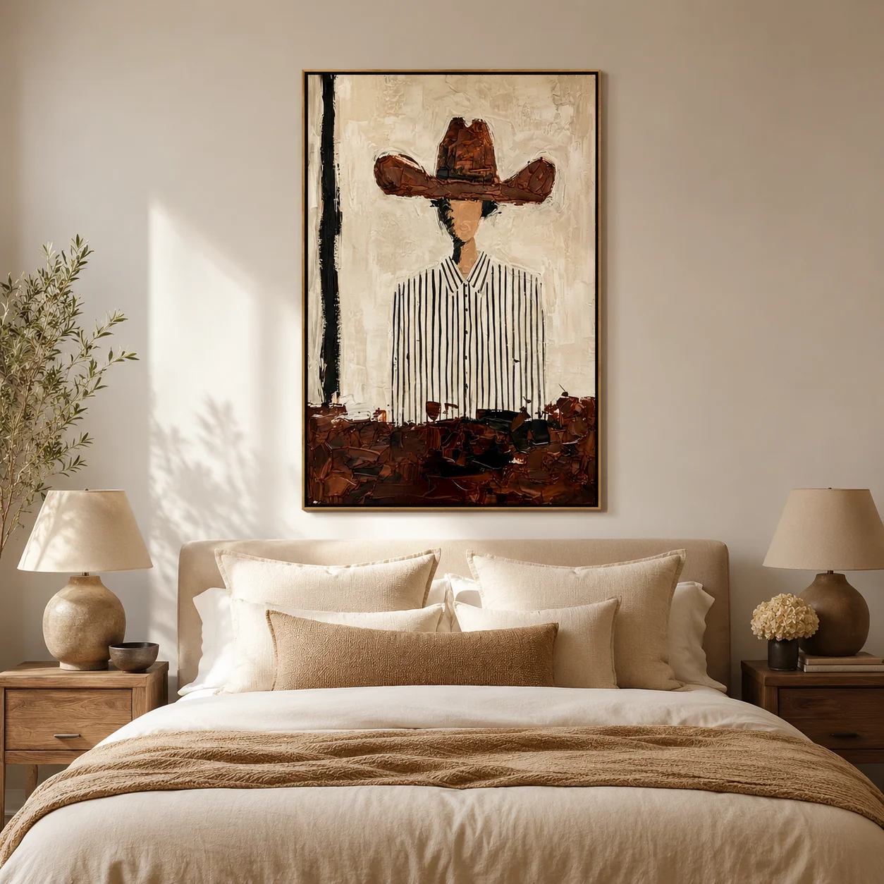 The Texan Frontier - Heavy Impasto Cowboy Stripe Painting | Canvas Wall Printfor Bedroom, Living Room, Office & Interior Space