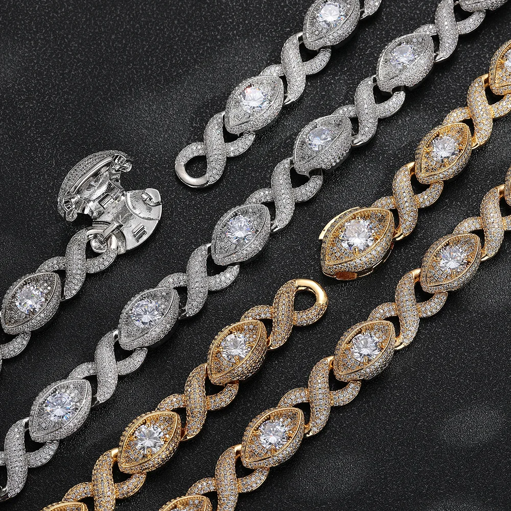 

Мужское кубинское ожерелье-цепочка в стиле хип-хоп диаметром 15 мм с микропокрытием кубического циркония, подвеска «Бесконечность и глаз», трансграничный горячий стиль