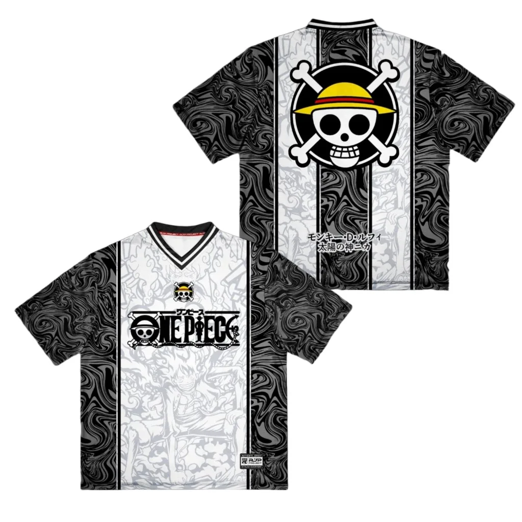 Bandai Gear 5 Luffy Black/White Jersey One Piece Anime Adult Kids Athleisure V-Neck T-Shirt Summer Quick-dry Soft Lightweight
