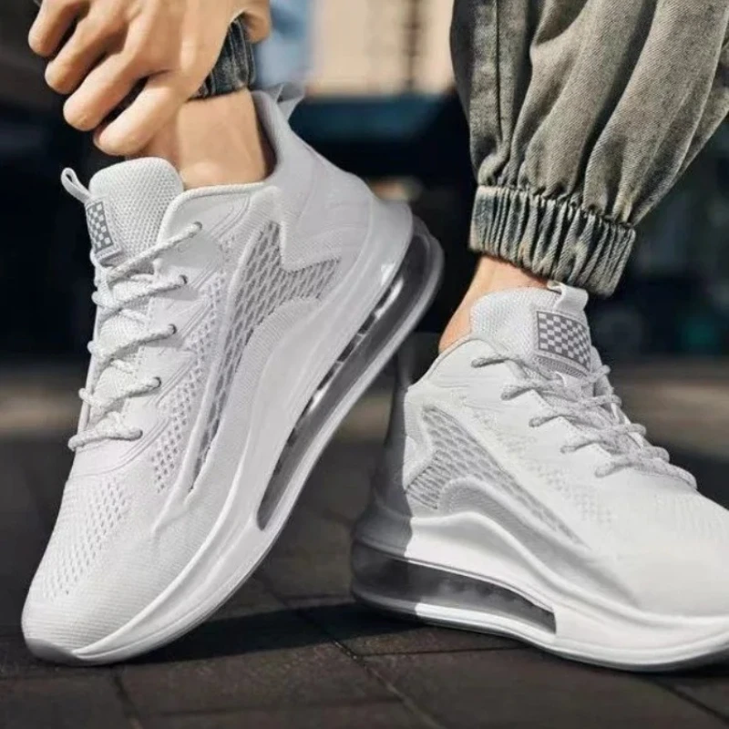 Calçados esportivos casuais masculinos, sola grossa, aumento de altura, amortecimento de ar, absorção de choque e bloqueio de cor, tênis de corrida