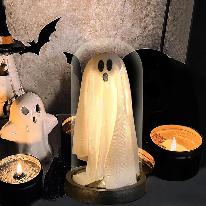 Indoor Halloween Decorations - Light Up The Ghost In The Glass Clock - Cute Ghost With Lights Home Decoration New Year's Gift