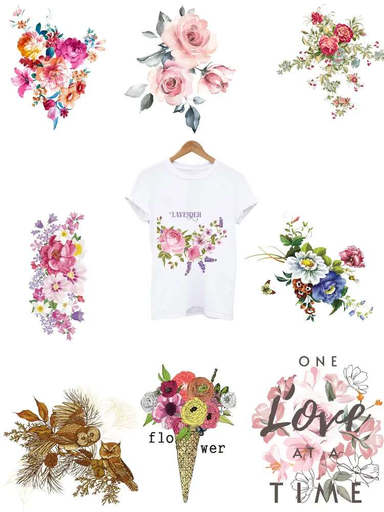Pink Flower Thermal Patches for Clothing Brand Iron Transfer Sticker Clothes Iron-on Patches Applique Custom Patch Iron Emblem
