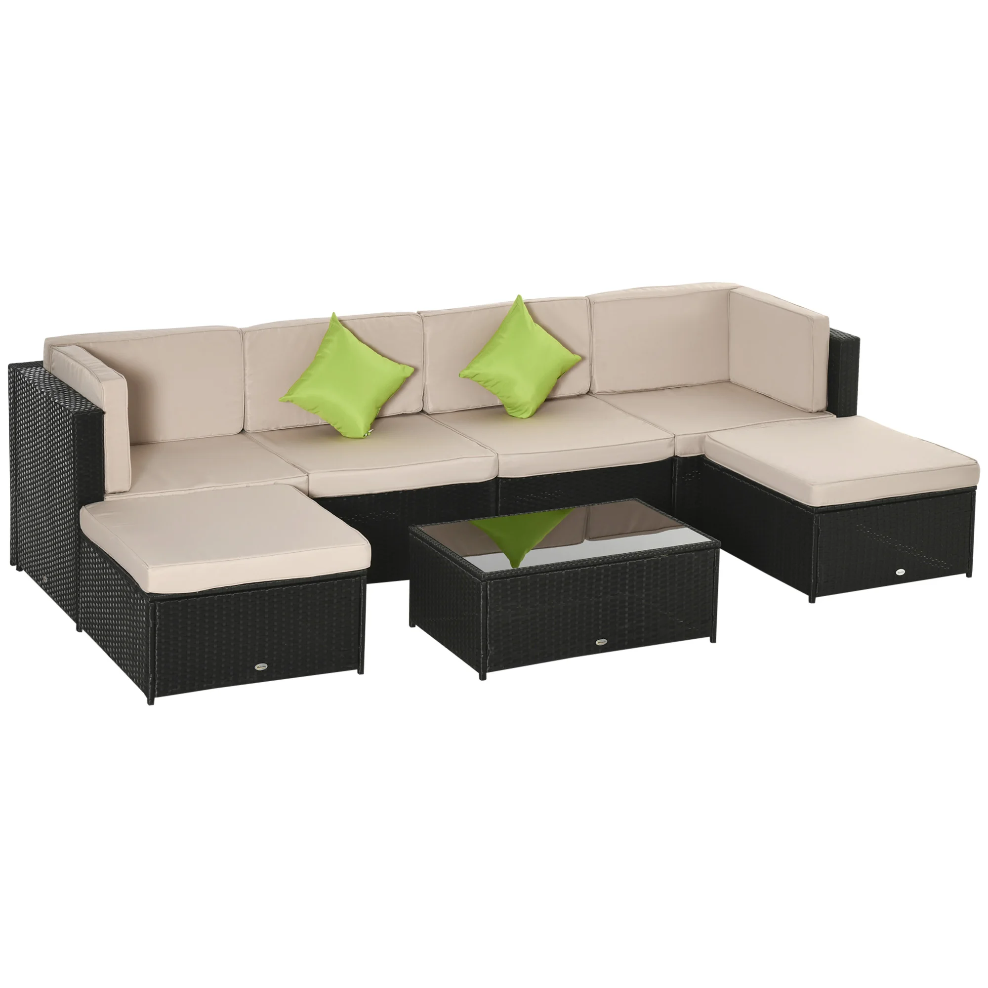 Rattan Garden Furniture Set 7 Pieces Washable Cushions 2x Corner Sofa 2x Sofa 2x Stool 1x Coffee Table