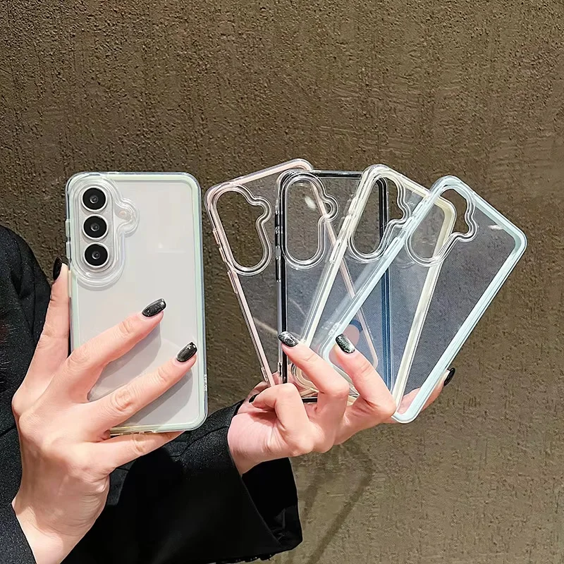 Luxury Candy Color Frame Clear Back Phone Case For Samsung S26 S25 S24 A26 A37 A56 A57 A17 A36 A07 A55 A06 A16 Protective Cover