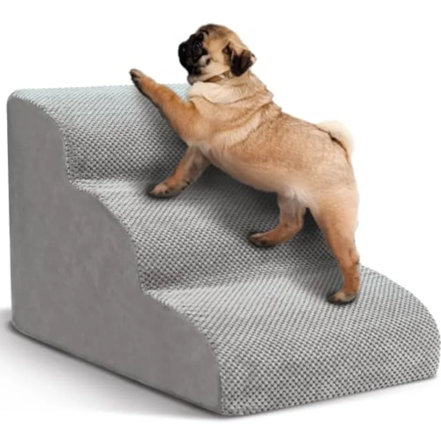 Dog Stairs for Small Dogs, 3 Tiers High Density Foam Dog Ramp, Extra Wide Non-Slip Pet Steps for High Beds Or Couch, Soft Foam