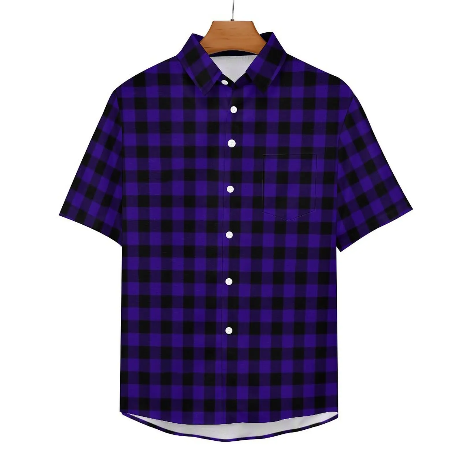 Chemises décontractées à carreaux pour hommes, chemisiers esthétiques hawaïens, imprimé graphique à carreaux, chemise de vacances, noir, violet, bleu, grande taille