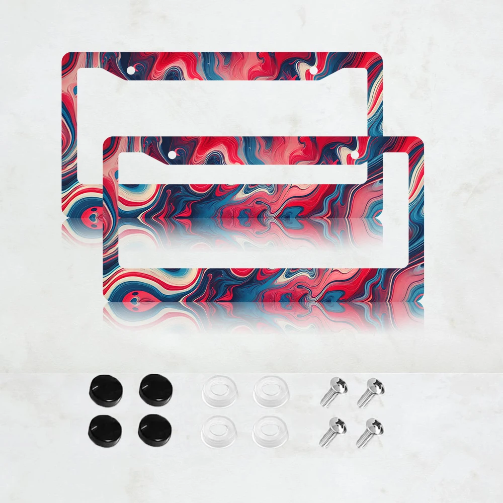 

2PC red marble spiral aluminum license plate frames, universal adaptation, artistic design, front and rear license plate covers