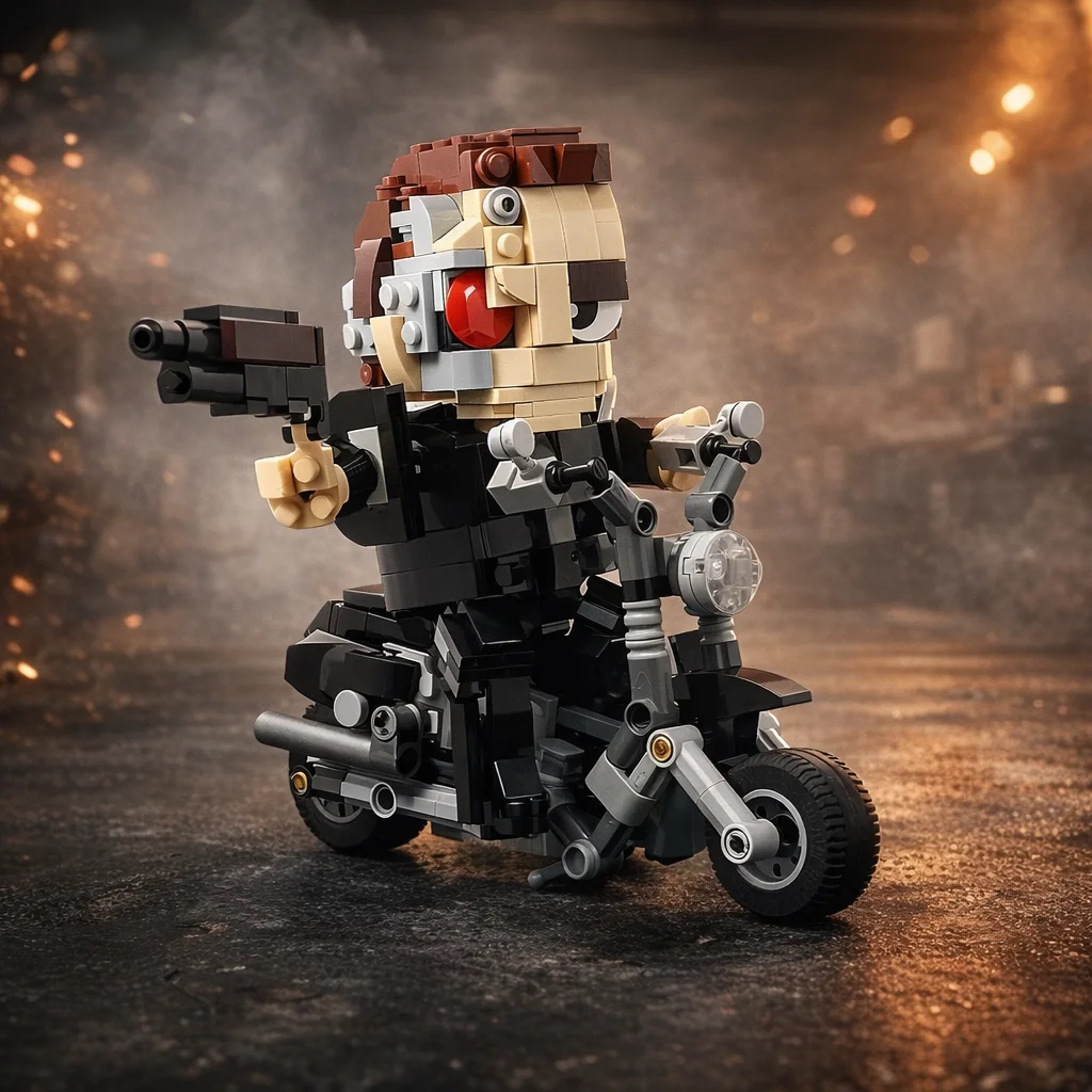 

Cyber Punk Robot with Motorcycle Building Blocks Set Red Eye Android Figure DIY Assembly Bricks Vehicle Model Collectible Toy