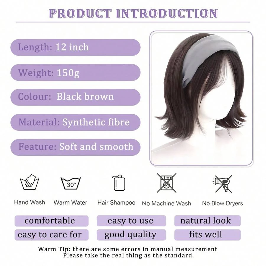 Women's Headband Synthetic Wig 2-In-1, Autumn & Winter New Style, Realistic Daily Full Wig Cap, Natural Short Curly Wig Set