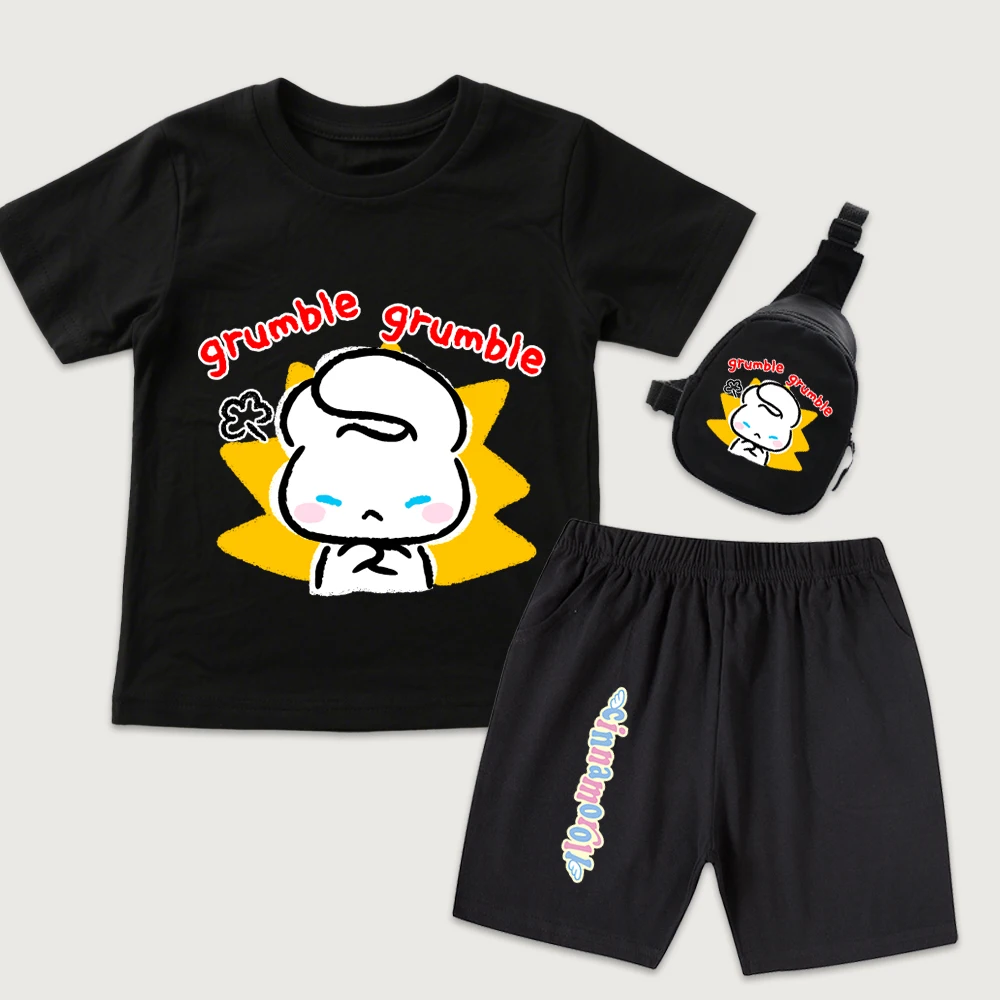 

Детская хлопковая футболка с принтом Cinnamoroll Grumble Grumble, шорты, мини-сумка на грудь, комплект из 3 предметов, повседневная летняя одежда для мальчиков и девочек