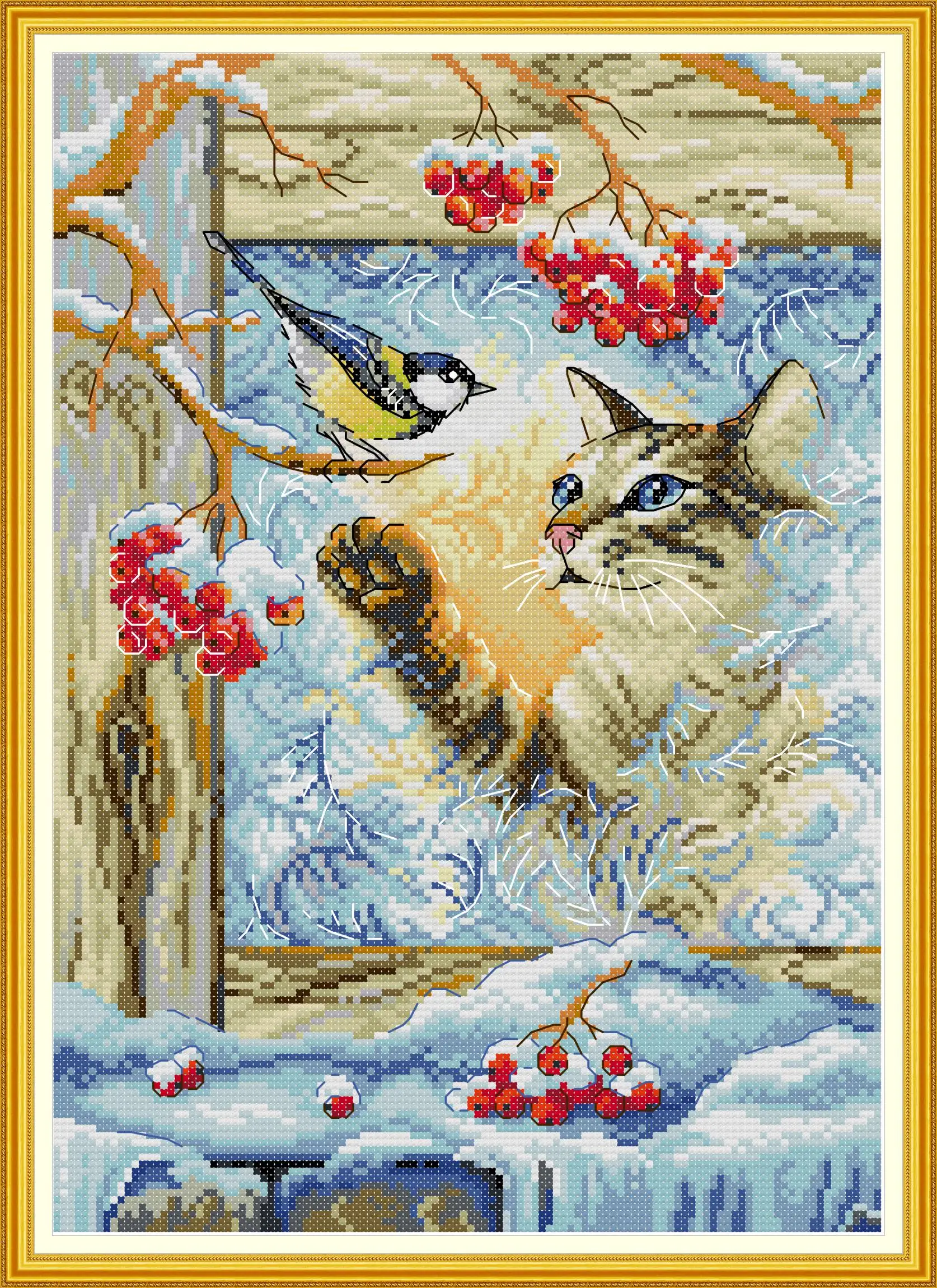 

Maydear Cross Stitch Kit,11CT/14CT/16CT/9CT Aida Fabric,DMC Threads Sewing Pattern Embroidery Set-Meeting at the Window