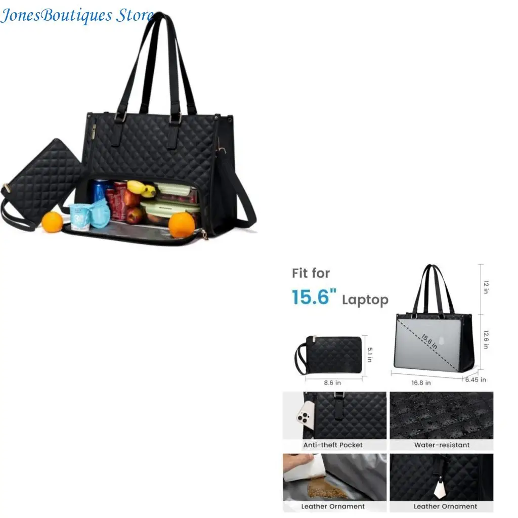 Lunch Storage Bag PU Leather Container For Women Laptop Bag With Insulated Lunch Compartment Container W8KE