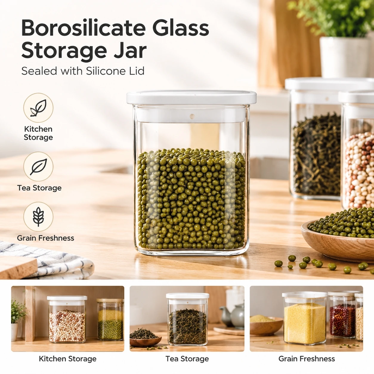 Storage Jar Elegant Kitchen Organizer for Home Cooks Borosilicate Glass Airtight Container Grains Coffee Beans Nuts Candy view 5
