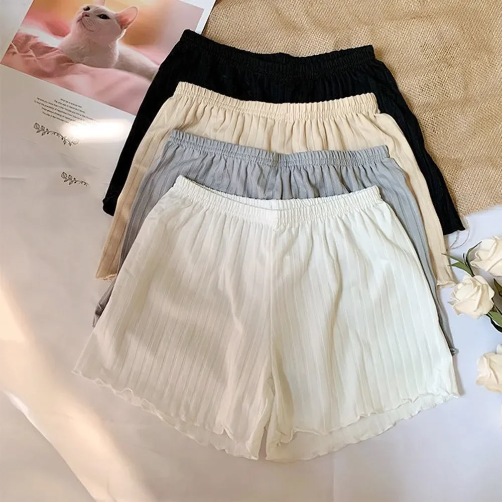 Cuecas femininas de seda gelo, calças de segurança finas, padrão ondulado, sem costura, elásticas, calcinhas, roupa interior, em saia, shorts, verão