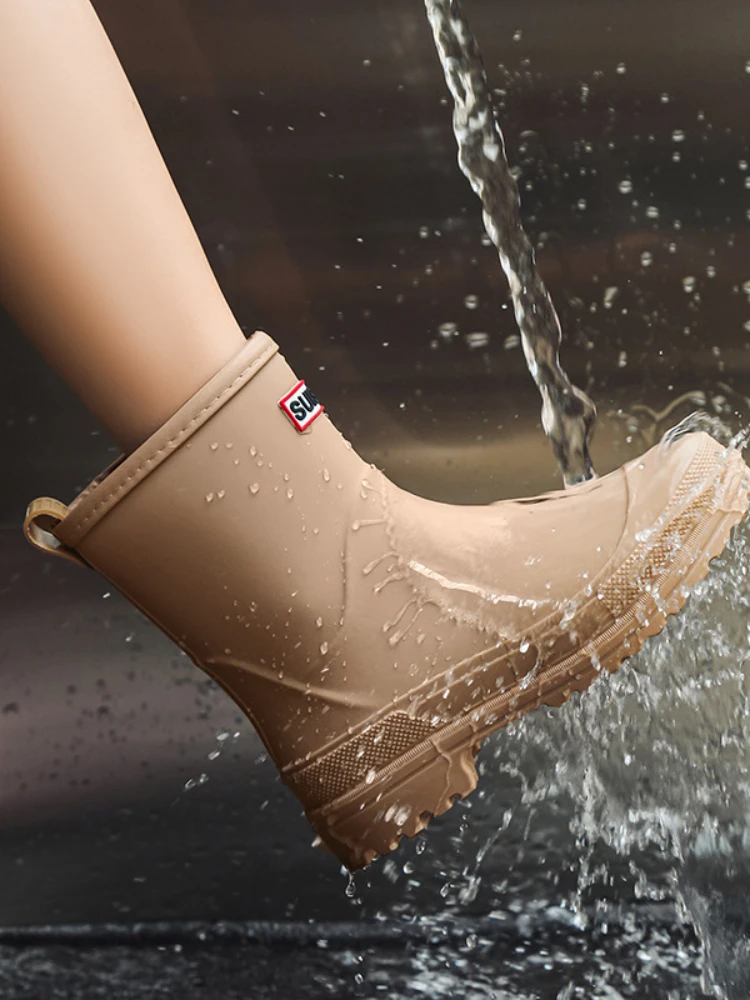 Wasserstiefel für Damen zum Regen, Gummischuhe, wasserdichte Galoschen, Gartenarbeit, Angeln, Knöchel, klobige Regenstiefel, Küchenschuhe 2023