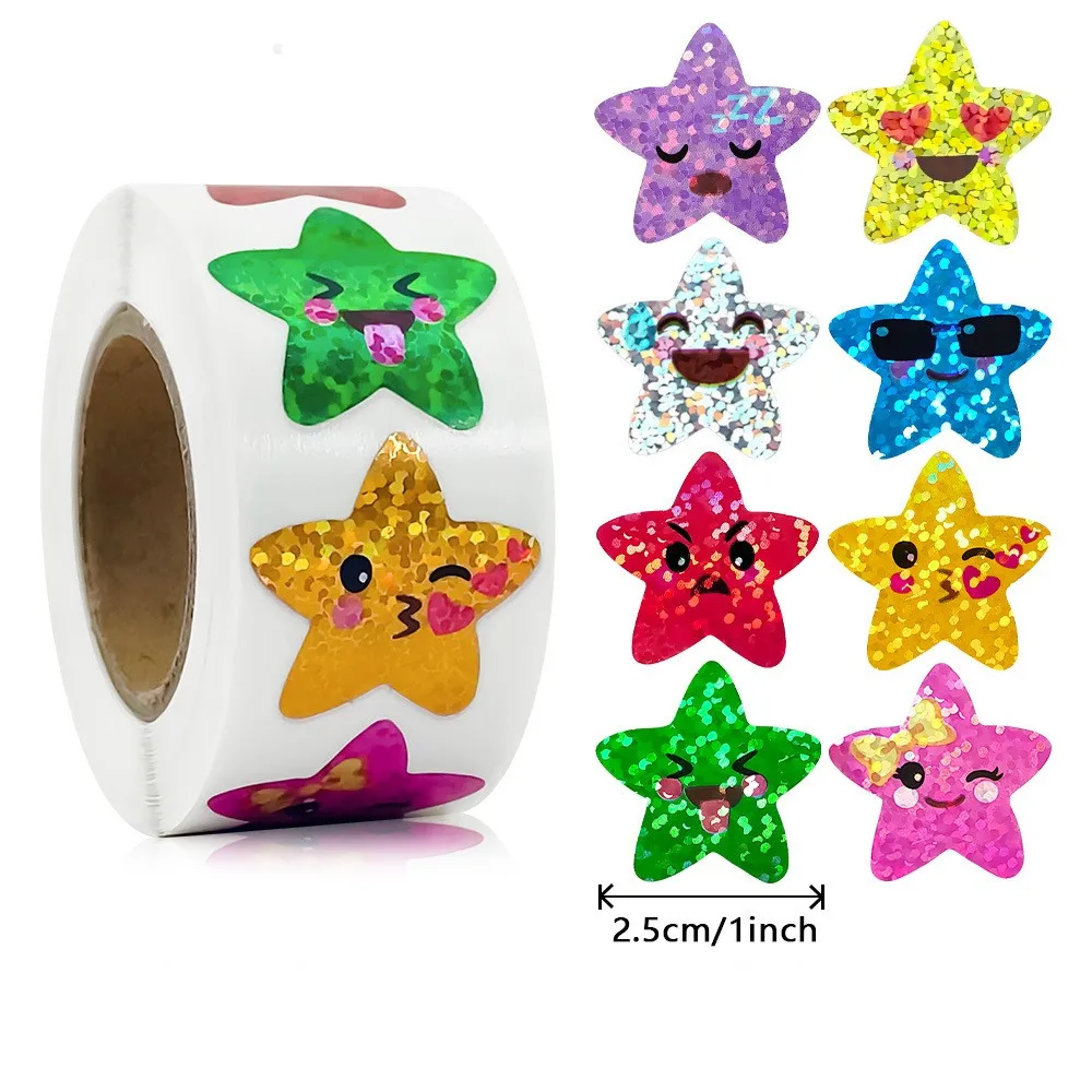 100-500pcs Laser Cartoon Star Reward Stickers Corlorful Adhesive Star Stickers Reward Chart Decorative Toy Gifts Sticker Labels