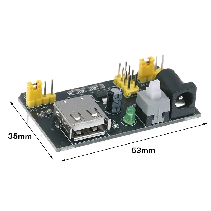 Módulo de fonte de alimentação de placa de ensaio sem solda mb102, 3.3v 5v com clipe de bateria de 9v, cabo de alimentação 2.1x5.5mm macho dc jack plug