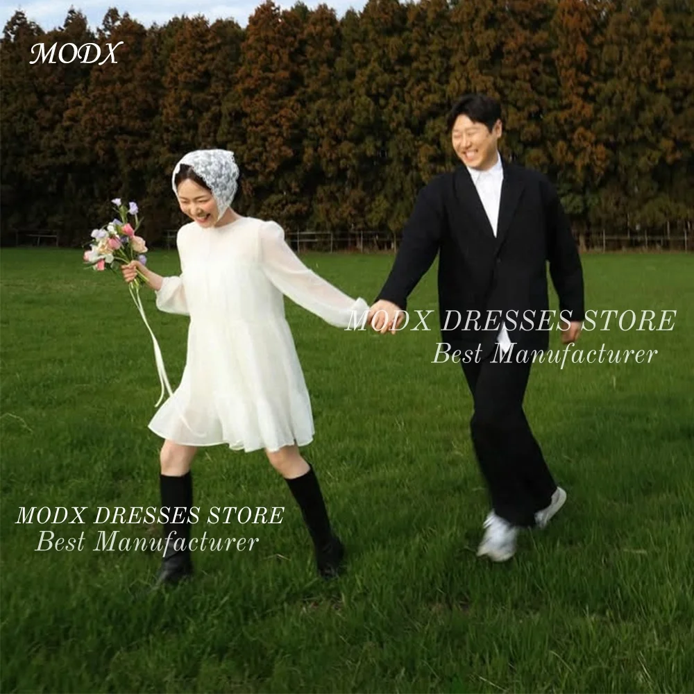 MODX Simple ivoire Mini robe de mariée coréenne Organza manches longues robe de mariée robes Novias Boda femmes personnalisé
