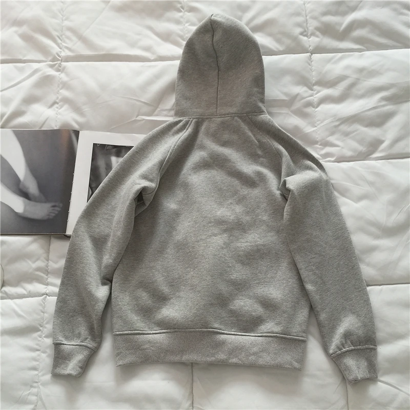 Autumn Sweater Hoodie/Grey/Black Letter Embroidered Plush Hoodie Coat Streetwear Women