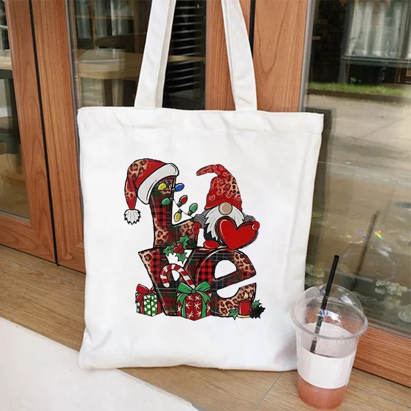 Shopping Bag Christmas Creative Deawf Print Canvas Bag Large Capacity Shoulder Bag New Year Birthday Gift Commuter Versatile