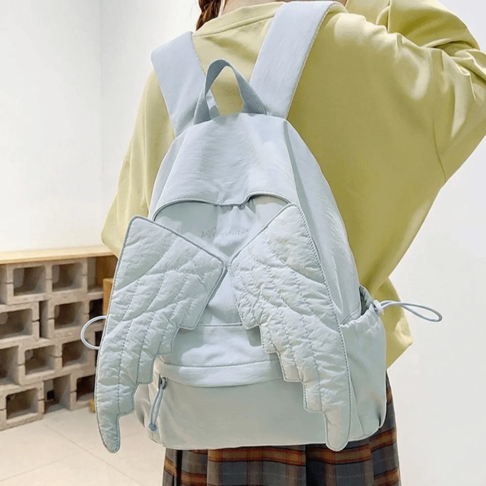 Sweet Solid Color Wing Backpack Y2k Jk Nylon Backpack Lightweight Large Capacity Students School Bag Junior High School Students
