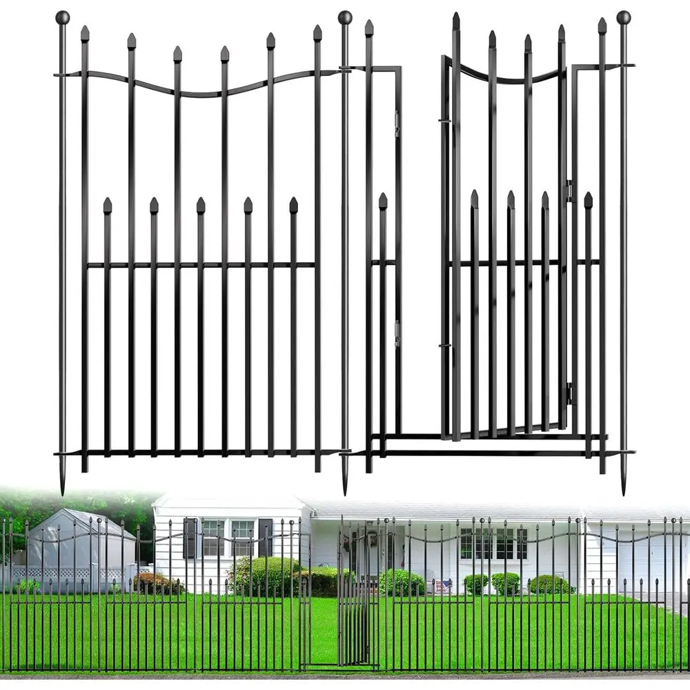 8 Panels No Dig Decorative Garden Fence with Gate, 40in(H) × 17.6ft(L) Heavy-Duty Rustproof Metal Panels, Outdoor Dog Barrier fo