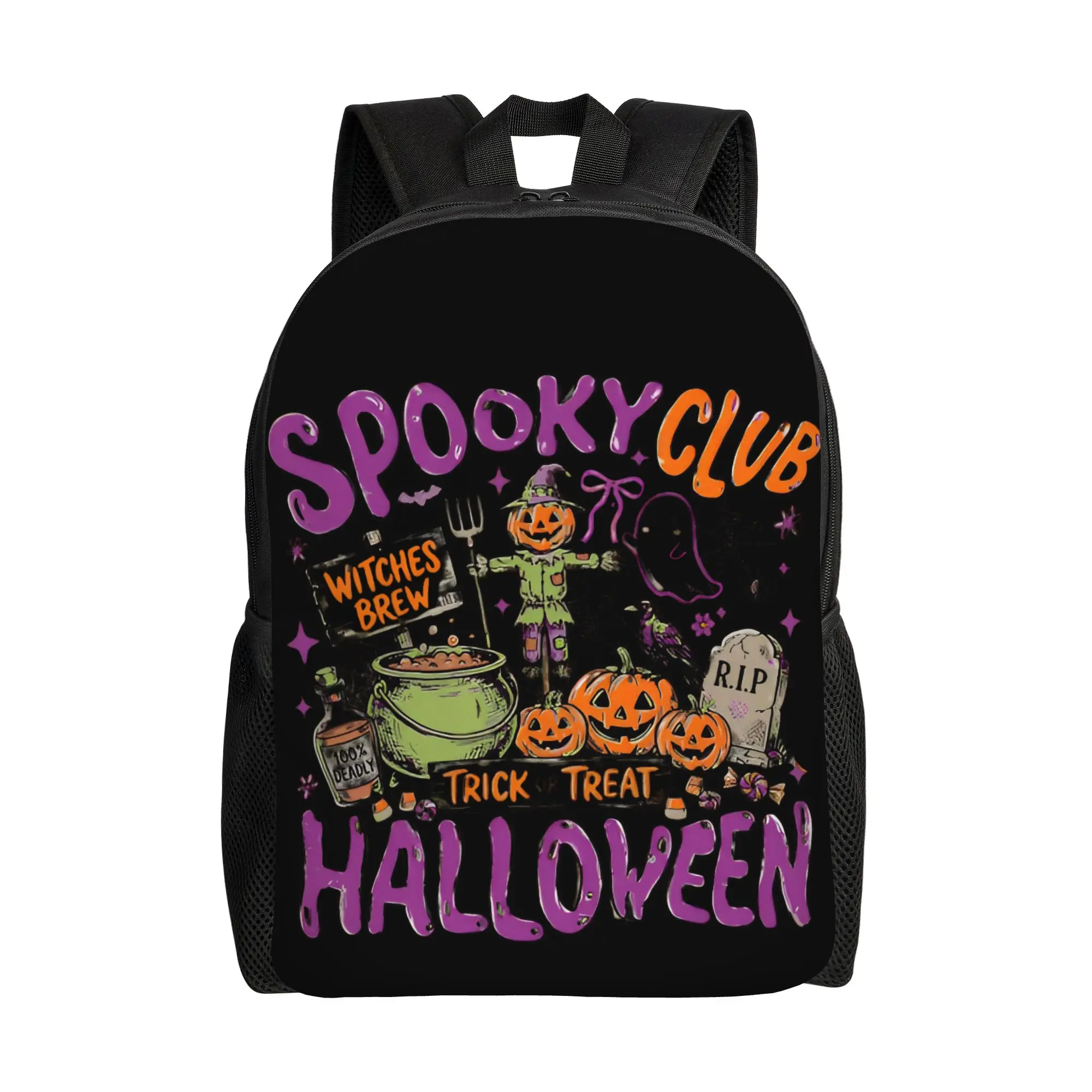 Spooky Club Halloween Witchy Casual Backpack Gift Student Business Pumpkin Daypack for Men Women Laptop Computer Shoulder Bag
