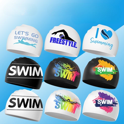 Gorros de natación estampados para hombres y mujeres, gorro de natación de silicona de talla grande, protección para los oídos de pelo largo, gorros de natación para adultos, accesorios de piscina